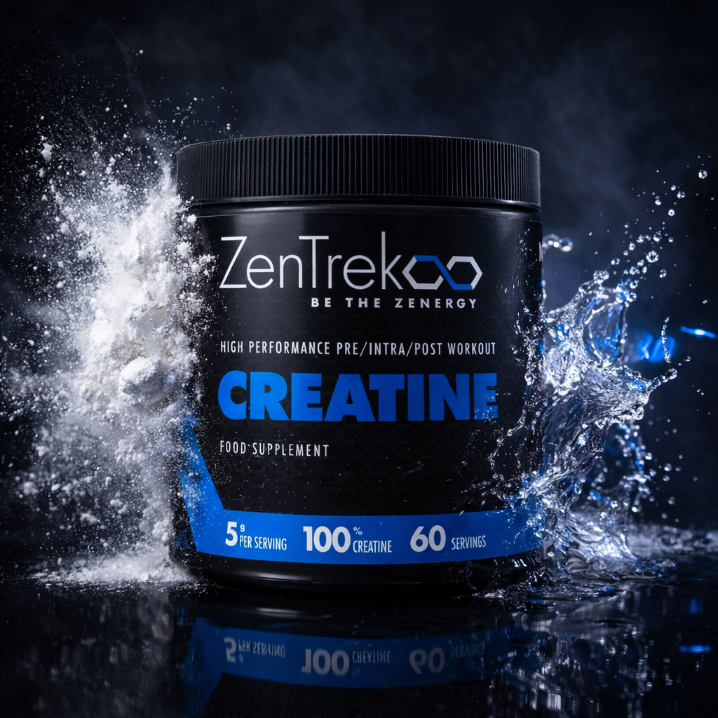 Zentrek 100% Pure Unflavoured Creatine Monohydrate tub  Creatine monohydrate powder for strength and performance  Unflavoured creatine monohydrate supplement